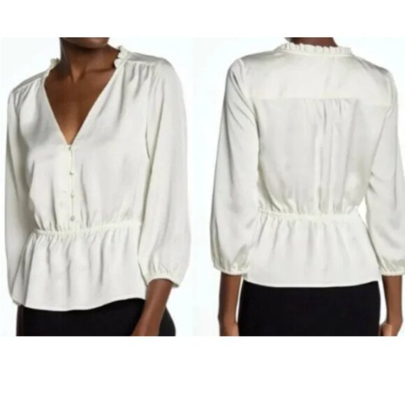 J. Crew Size 10 Style AC668 Ivory V-Neck Peplum Top NWT - Picture 1 of 4